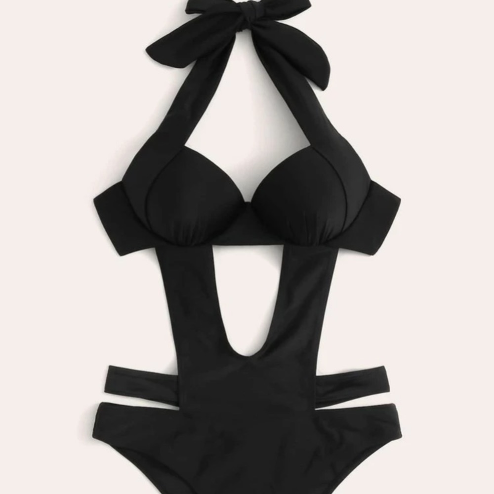 Ruched black bustier monokini
